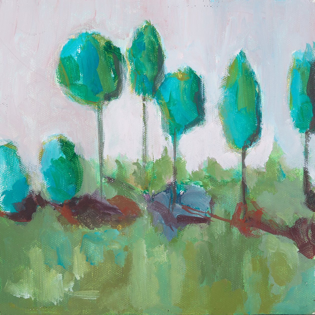 Row of Trees (akryl på kartong) av Genevieve French