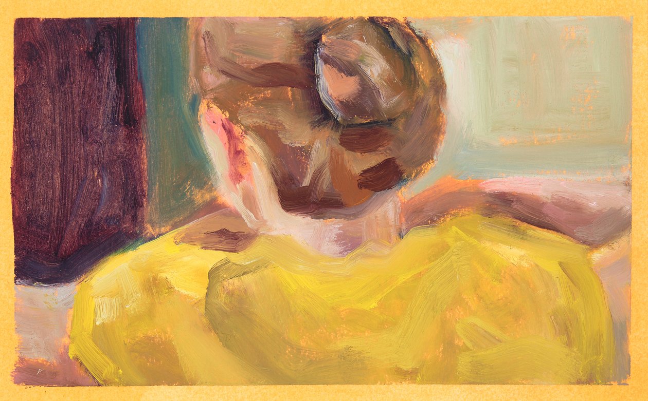 Yellow Jumper (olja på papper) av Genevieve French