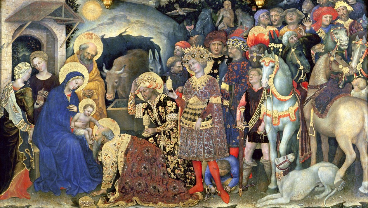 Adoration of the Magi detalj, 1423 (tempera på panel) av Gentile da Fabriano