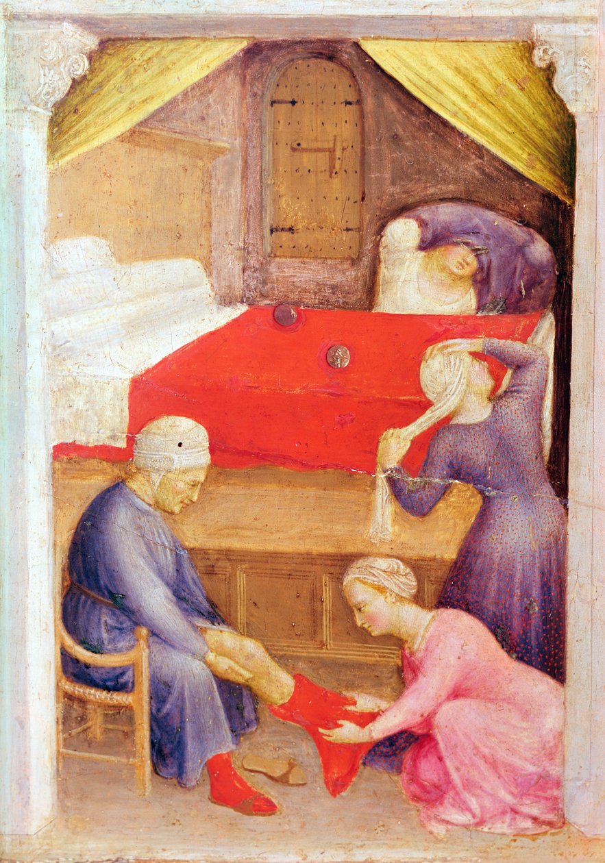 St. Nicholas and the Three Poor Maidens, detalj från predellapanelen på Quaratesi-altartavlan, 1425 (tempera på panel) av Gentile da Fabriano