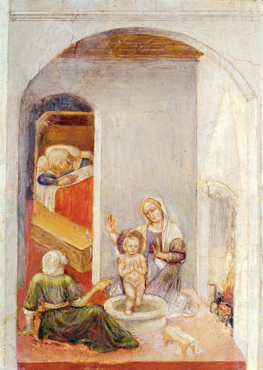 The Birth of St. Nicholas, från Stories of St. Nicholas of Bari, c.1425 (tempera på panel) av Gentile da Fabriano