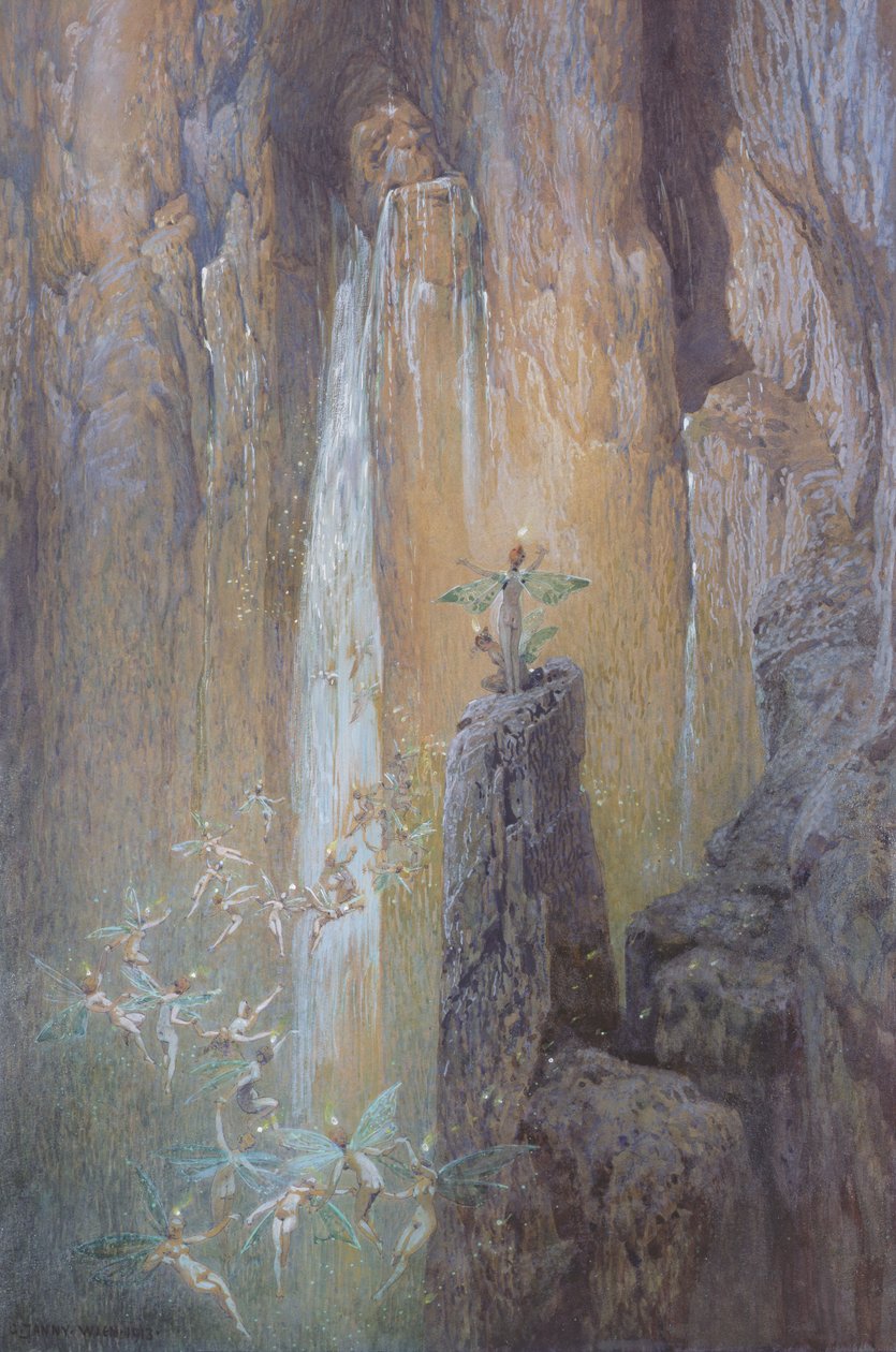Feer som dansar vid ett vattenfall, 1913 av Georg Janny