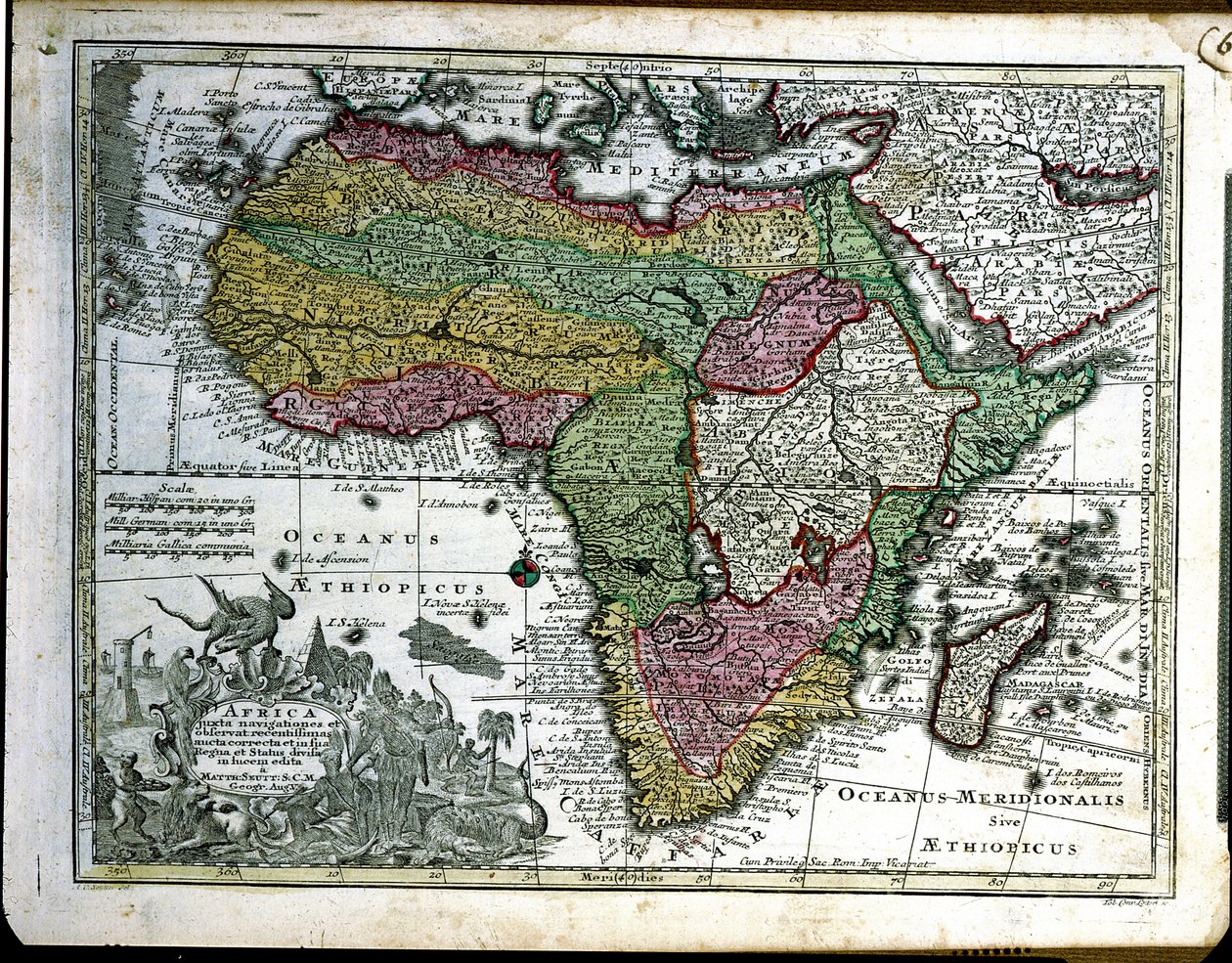 Karta över Afrika, från "Atlas Minor", utgiven i Augsburg, första hälften av 1700-talet. av Georg Matthäus Seutter