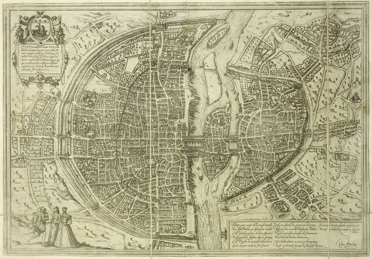 Stadsplan för Paris, 1572 av Georg Braun