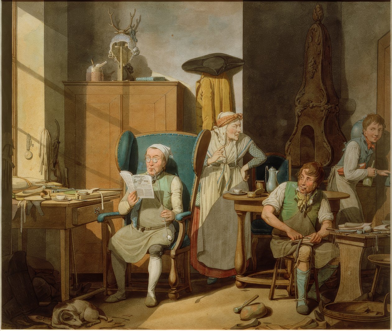 Skomakarfamiljen i verkstaden av Georg Emanuel Opitz