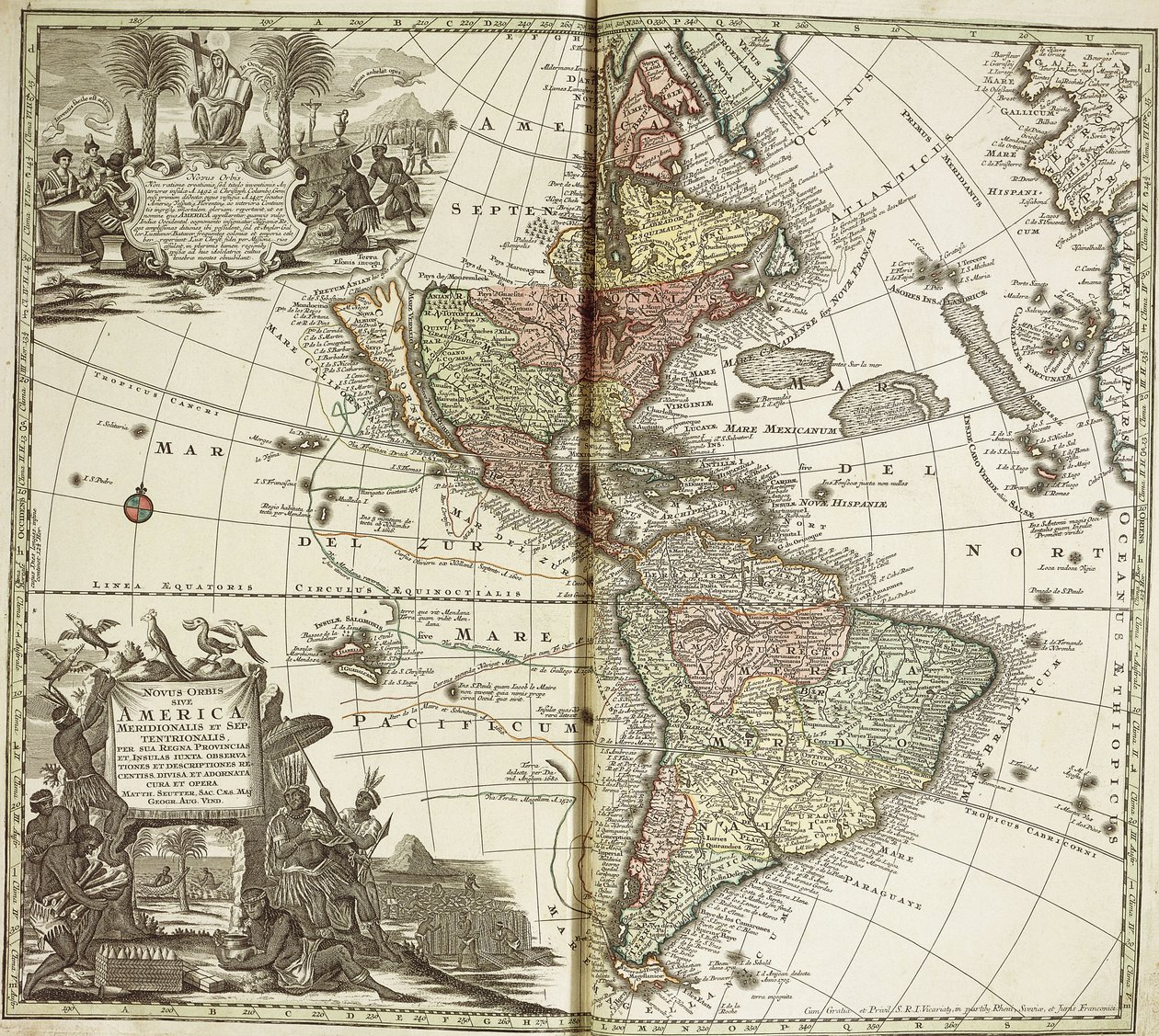 Karta över Amerika, 1744 av Georg Matthäus Seutter