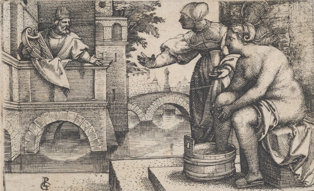 David och Batseba. av Georg Pencz