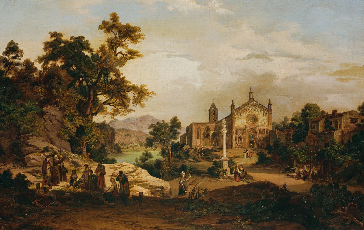 Italienskt landskap med pilgrimer av Georg Petzolt