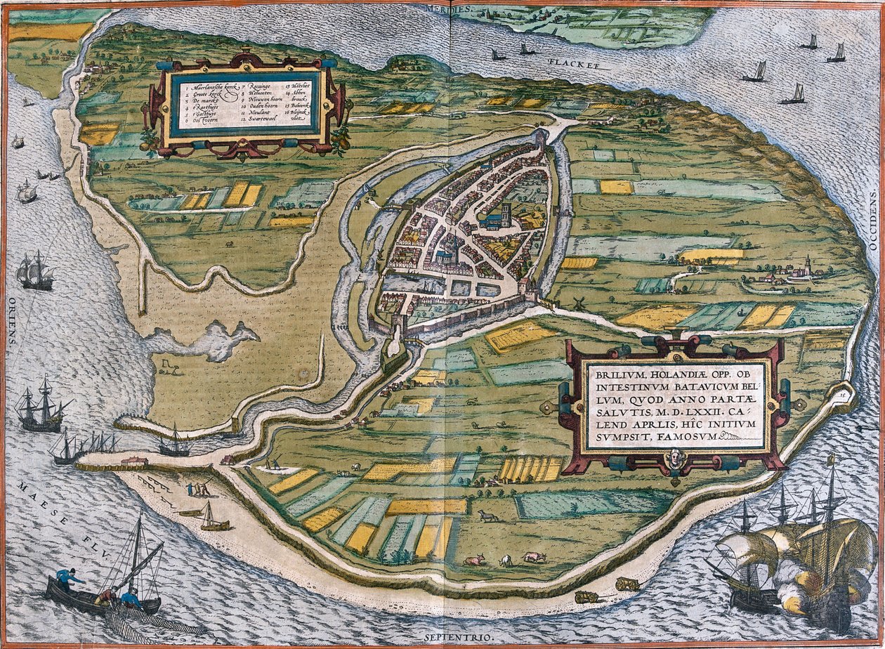 Brielle, Nederländerna av Georg and Hogenberg Franz (1535 90) Braun