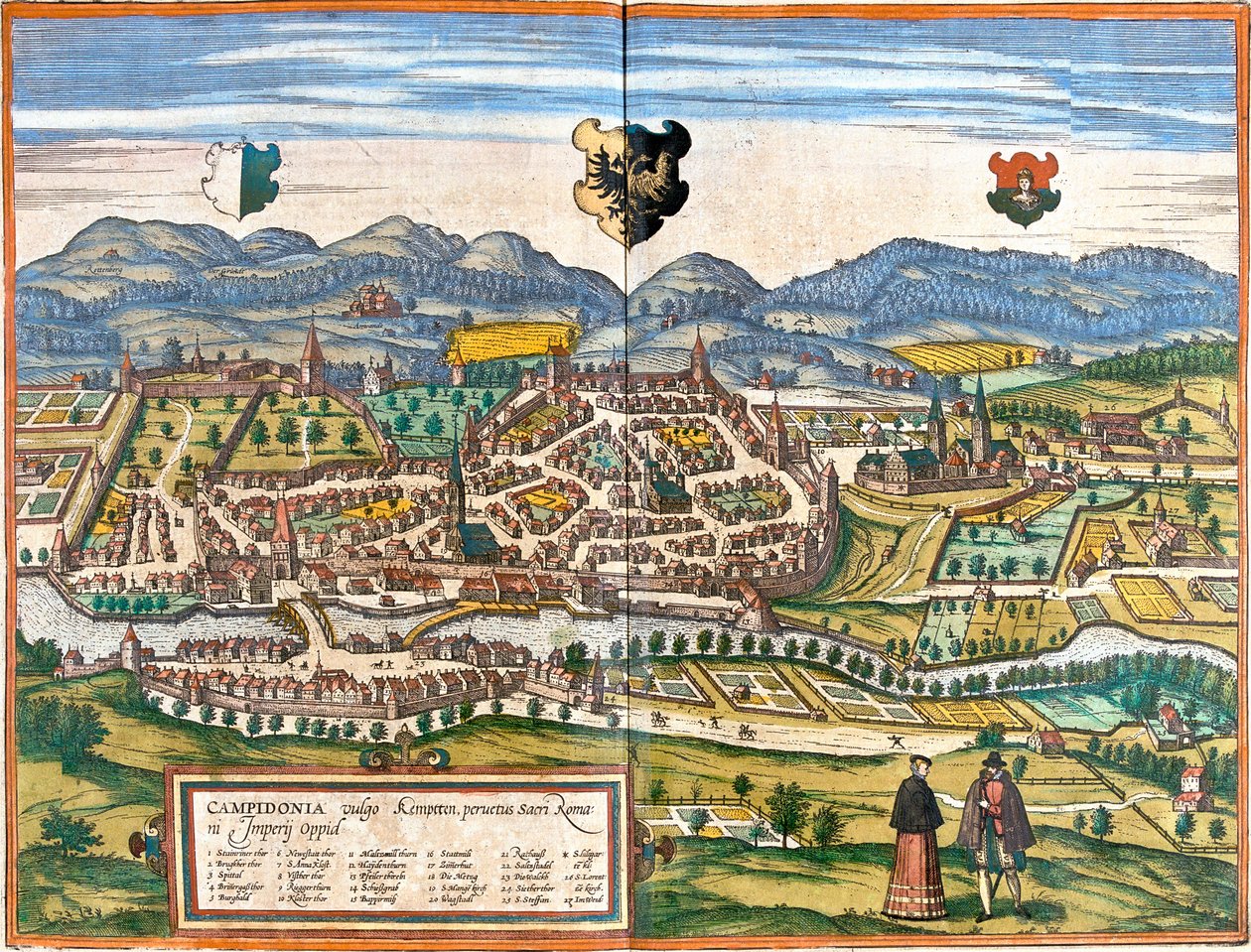 Kempten, Tyskland av Georg and Hogenberg Franz (1535 90) Braun