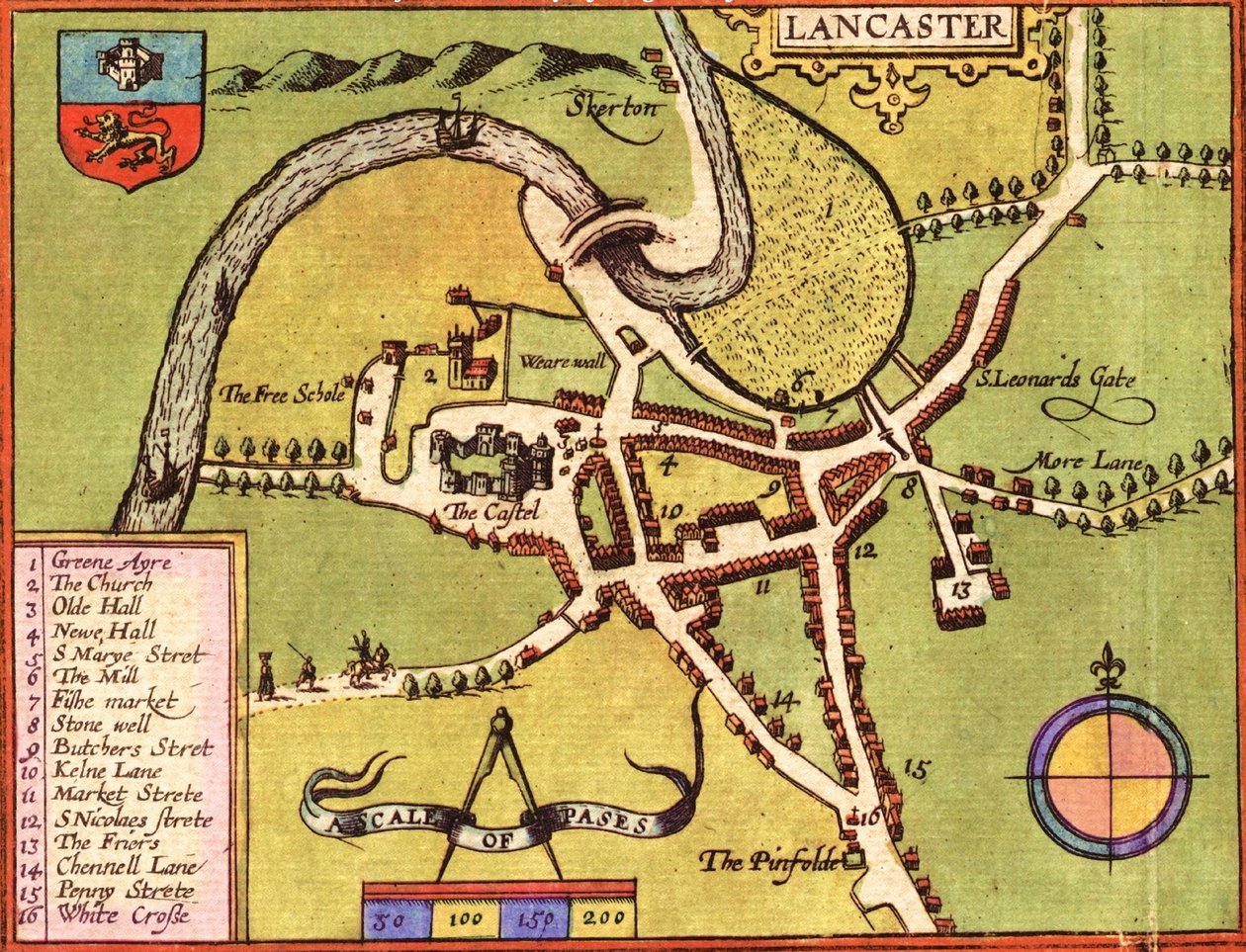 Lancaster, England av Georg and Hogenberg Franz (1535 90) Braun