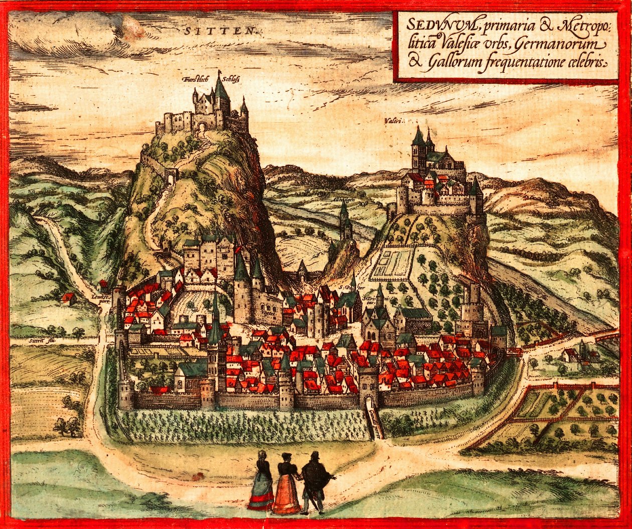 Sion, Schweiz av Georg and Hogenberg Franz (1535 90) Braun