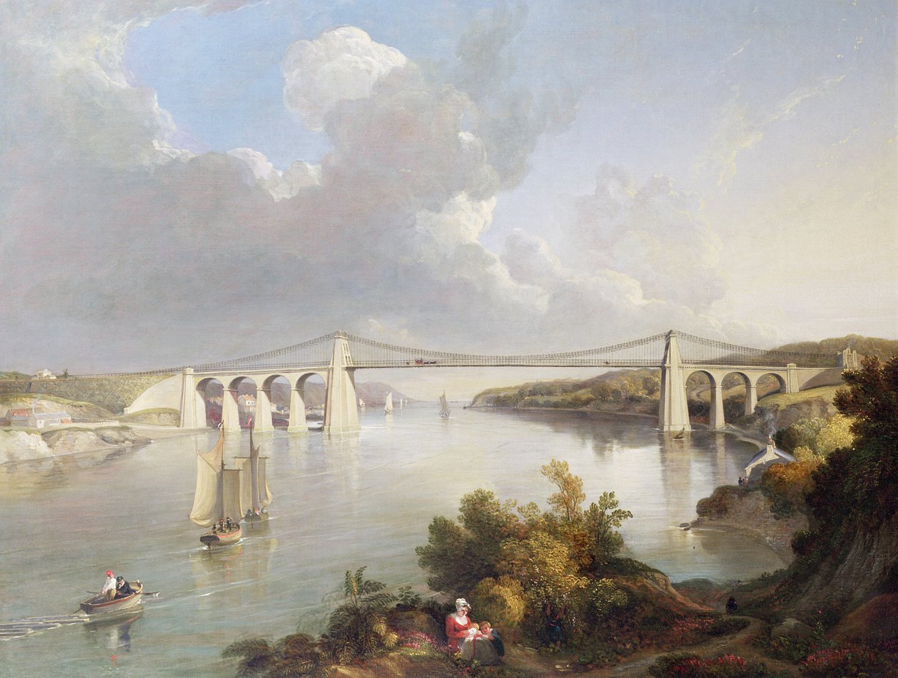 Menai-bron, norra Wales av George Arnald