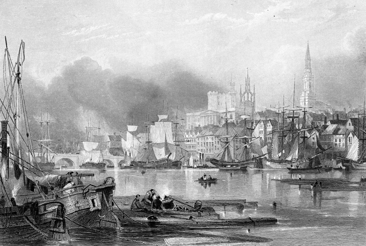 Newcastle-upon-Tyne, graveret af Edward Finden swed av George Balmer