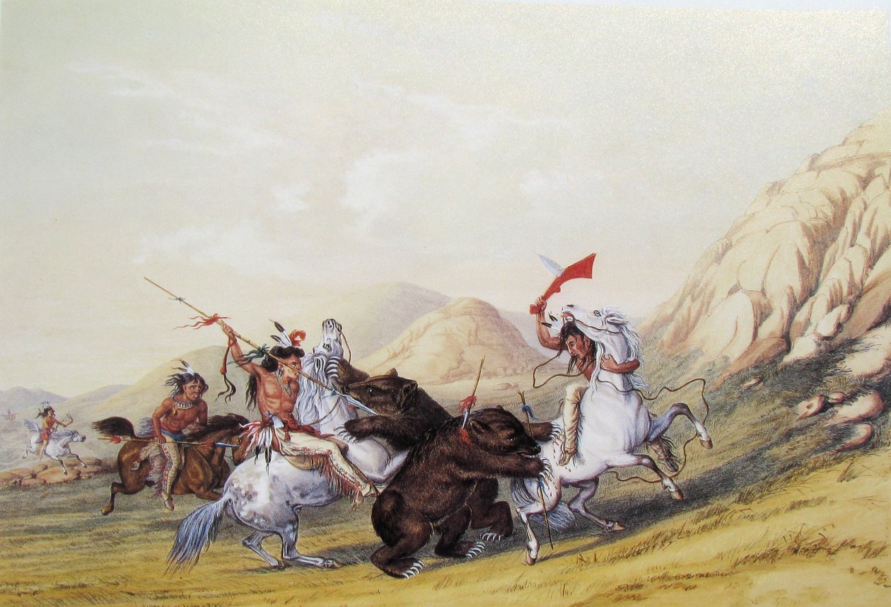 Attacking the Grizzly Bear -- no. 19 av George Catlin