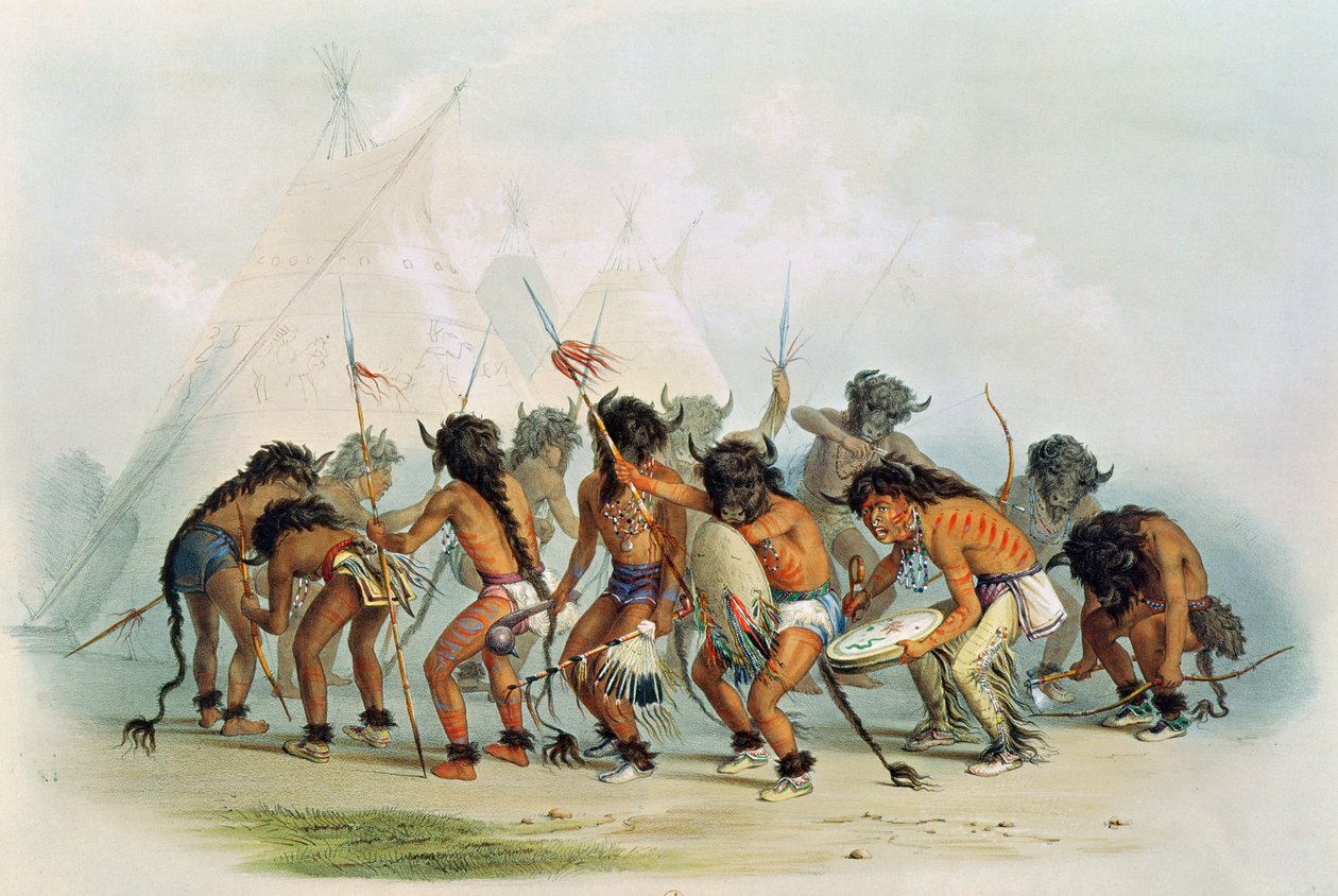 Buffeldans, ca 1832 av George Catlin