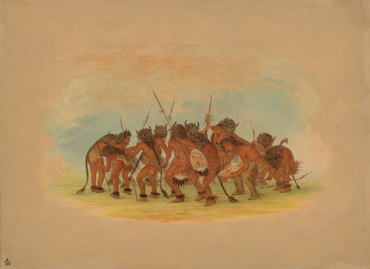 Mandan Buffalo Dance, 1861 (olja på kort monterad på kartong) av George Catlin