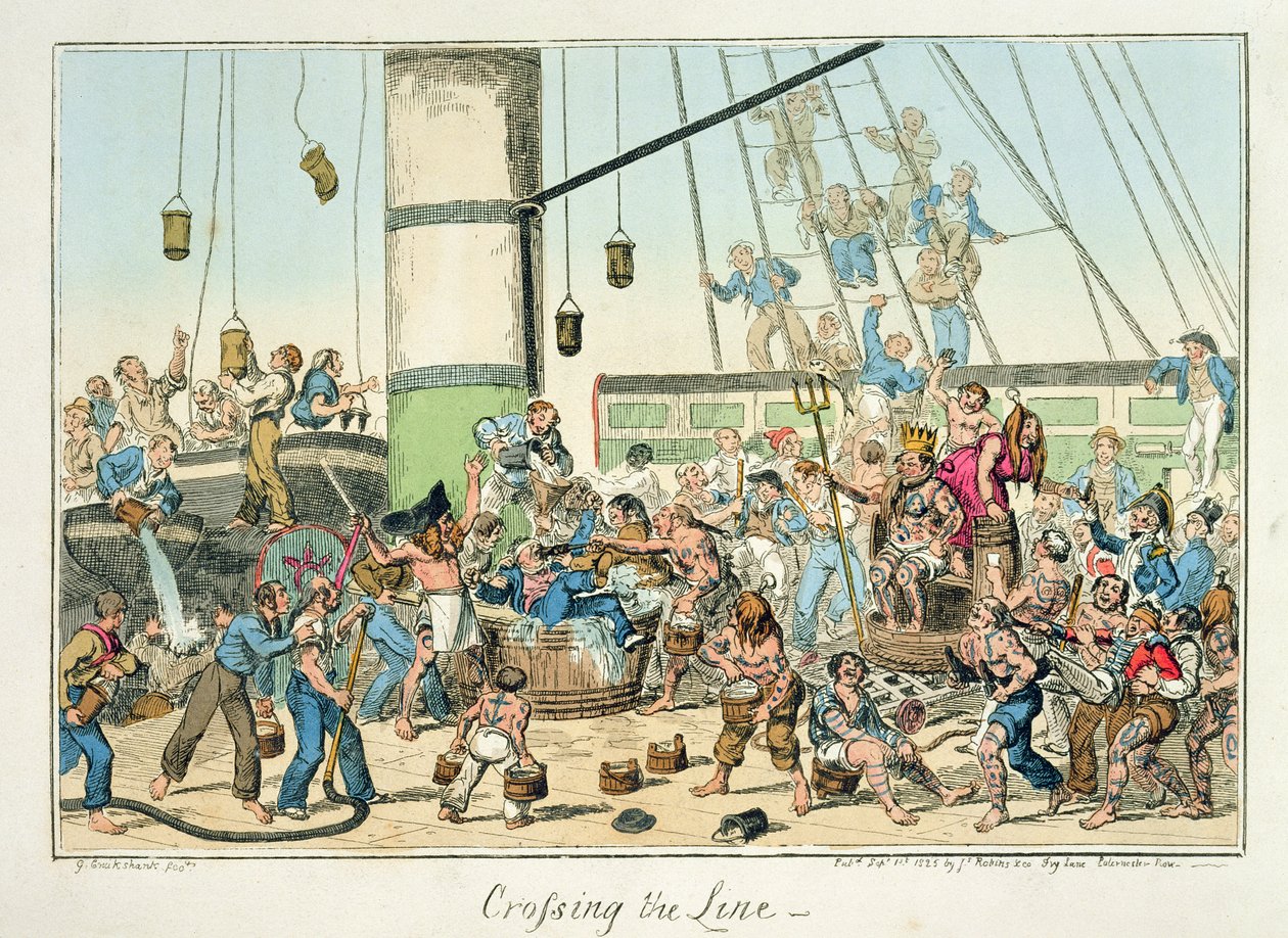 "Crossing the Line", illustration från en serie utskrifter om livet i flottan, 1825 av George Cruikshank