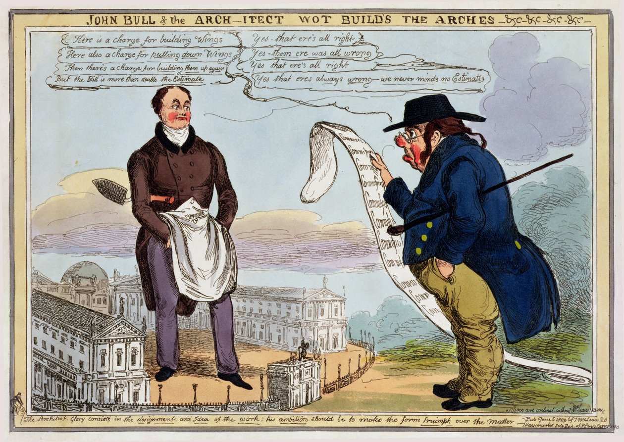 John Bull and the Architect Wot Builds the Arches - Tecknad film publicerad 1829 av George Cruikshank