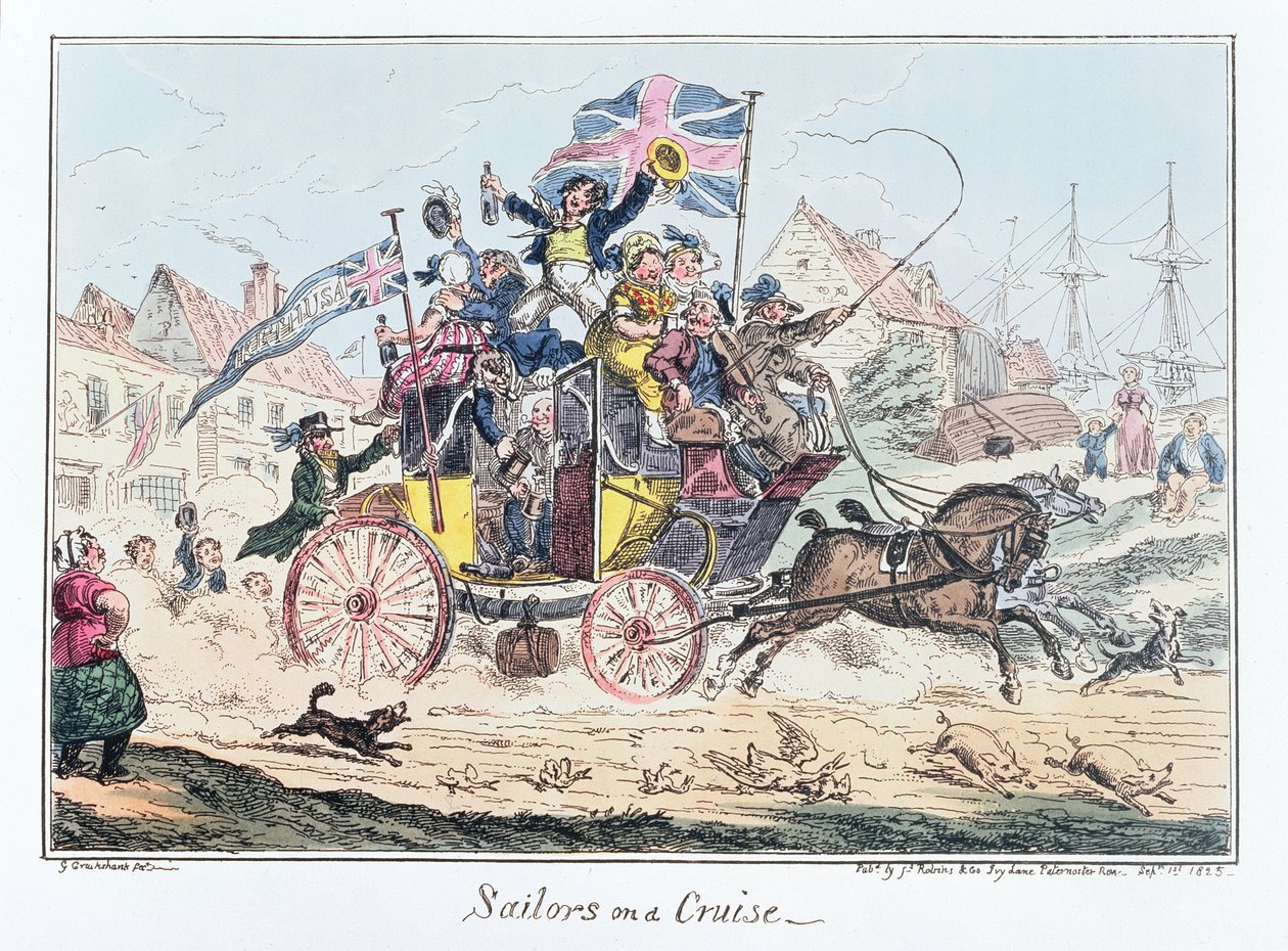 Sailors on a Cruise, publicerad av James Robins, 1 september 1825 (färgad etsning) av George Cruikshank