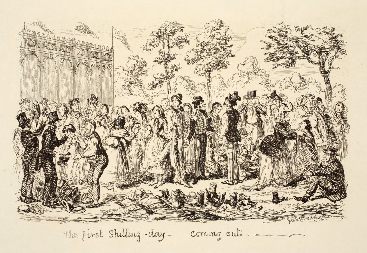 The First Shilling-day - Kommer ut, pub. 1851 av George Cruikshank