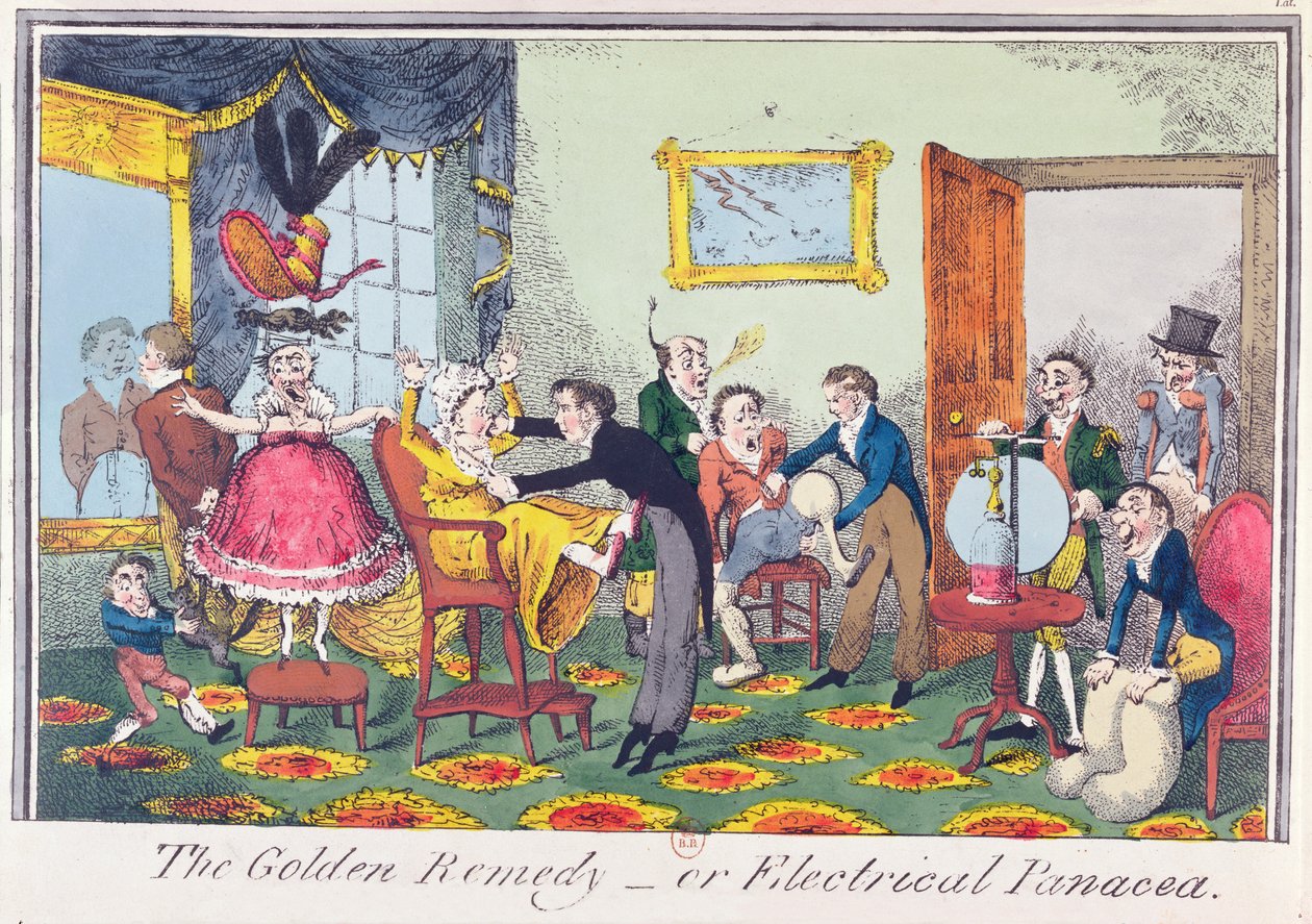 Det gyllene botemedlet eller det elektriska universalmedlet, 1818 (färgad etsning) av George Cruikshank