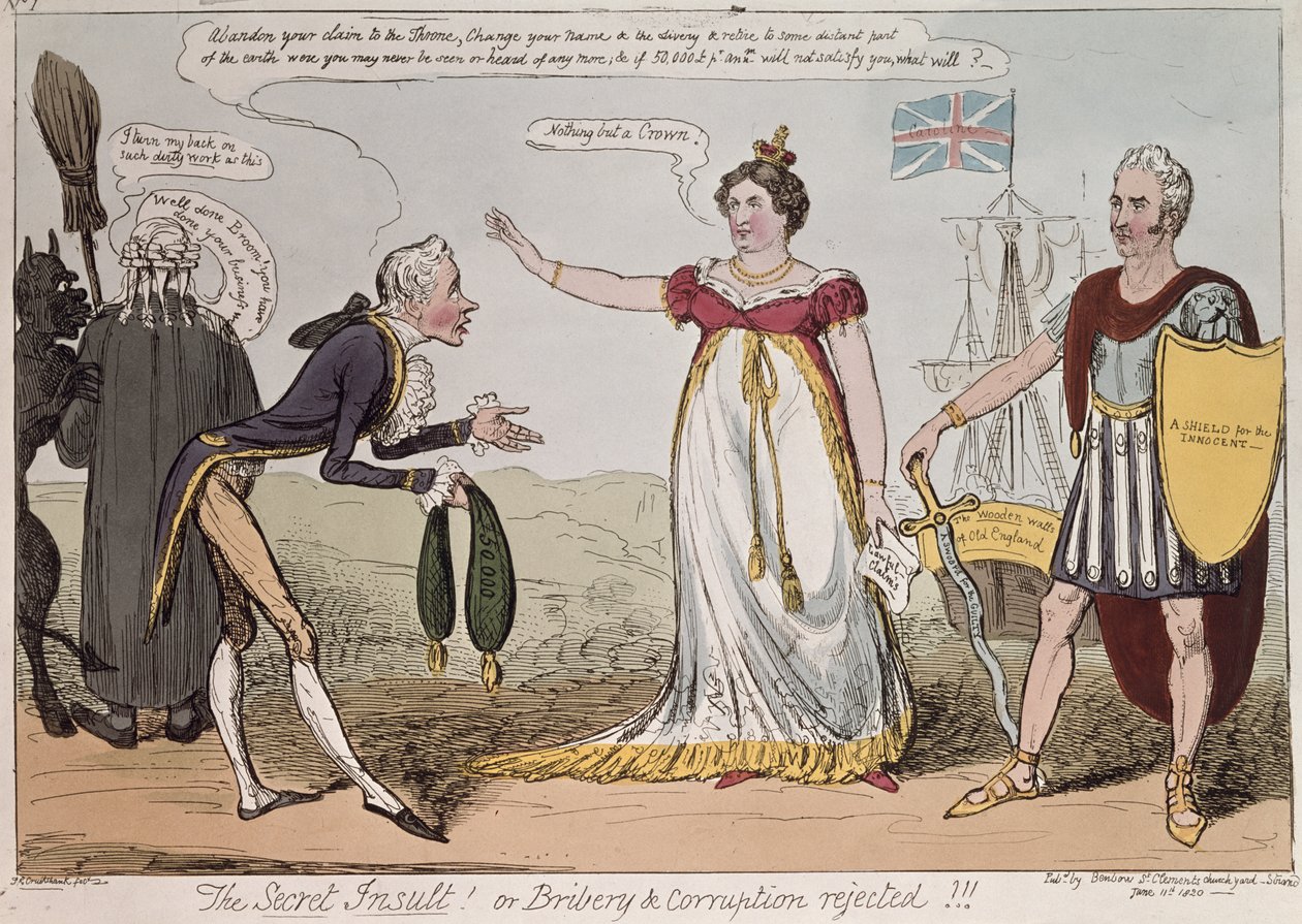 The Secret Insult or Bribery and Corruption Rejected, publicerad av Benbow, 1820 av George Cruikshank