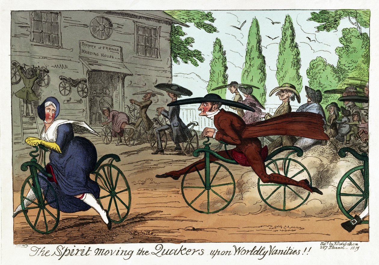 The Spirit moving the Quakers on Worldly Vanities!!, pub. 1819 (handkolorerat gravyr) av George Cruikshank