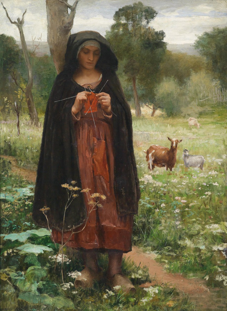 Schäferin beim Knitting (Bergère au tricot) av George François Paul Langée