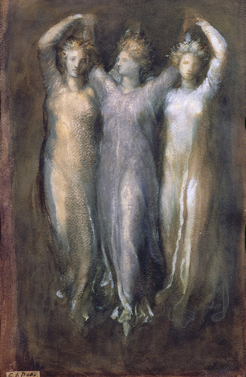 Klassisk studie med tre kvinnliga former (pastell på papper) av George Frederick Watts