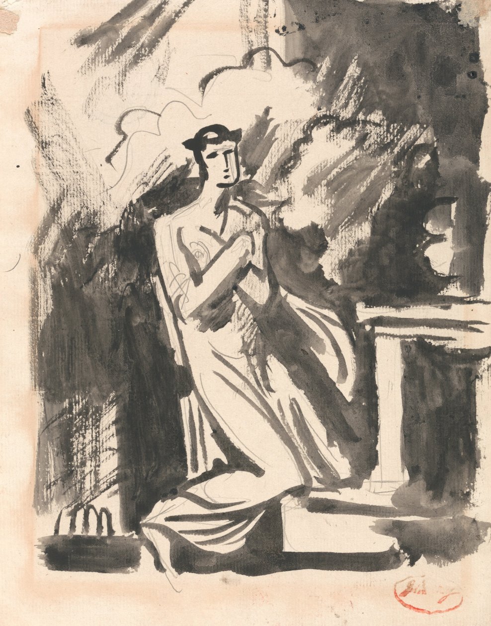 Iphigenia knäböjande över ett altare av George Romney