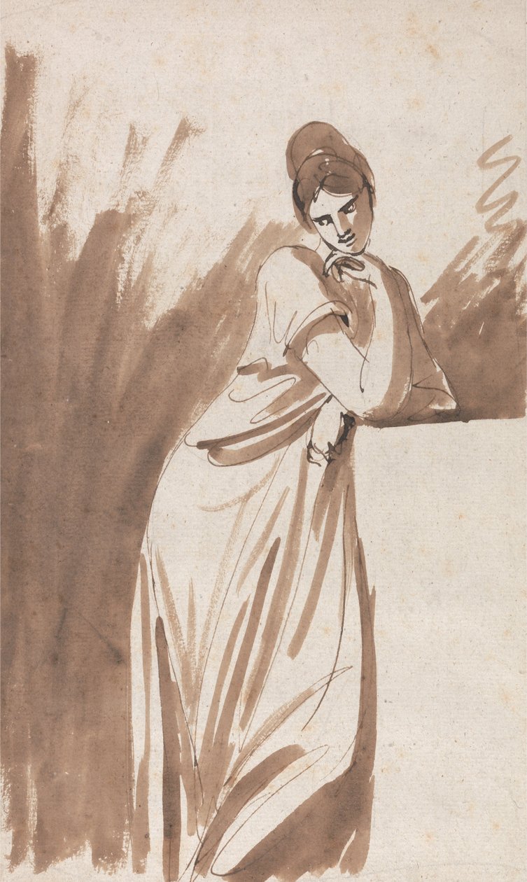 Lady lutad på en kolumn- (möjligen en skiss för Miss Woodley) av George Romney