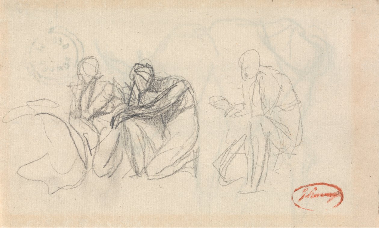 Tre knäböjande figurer av George Romney
