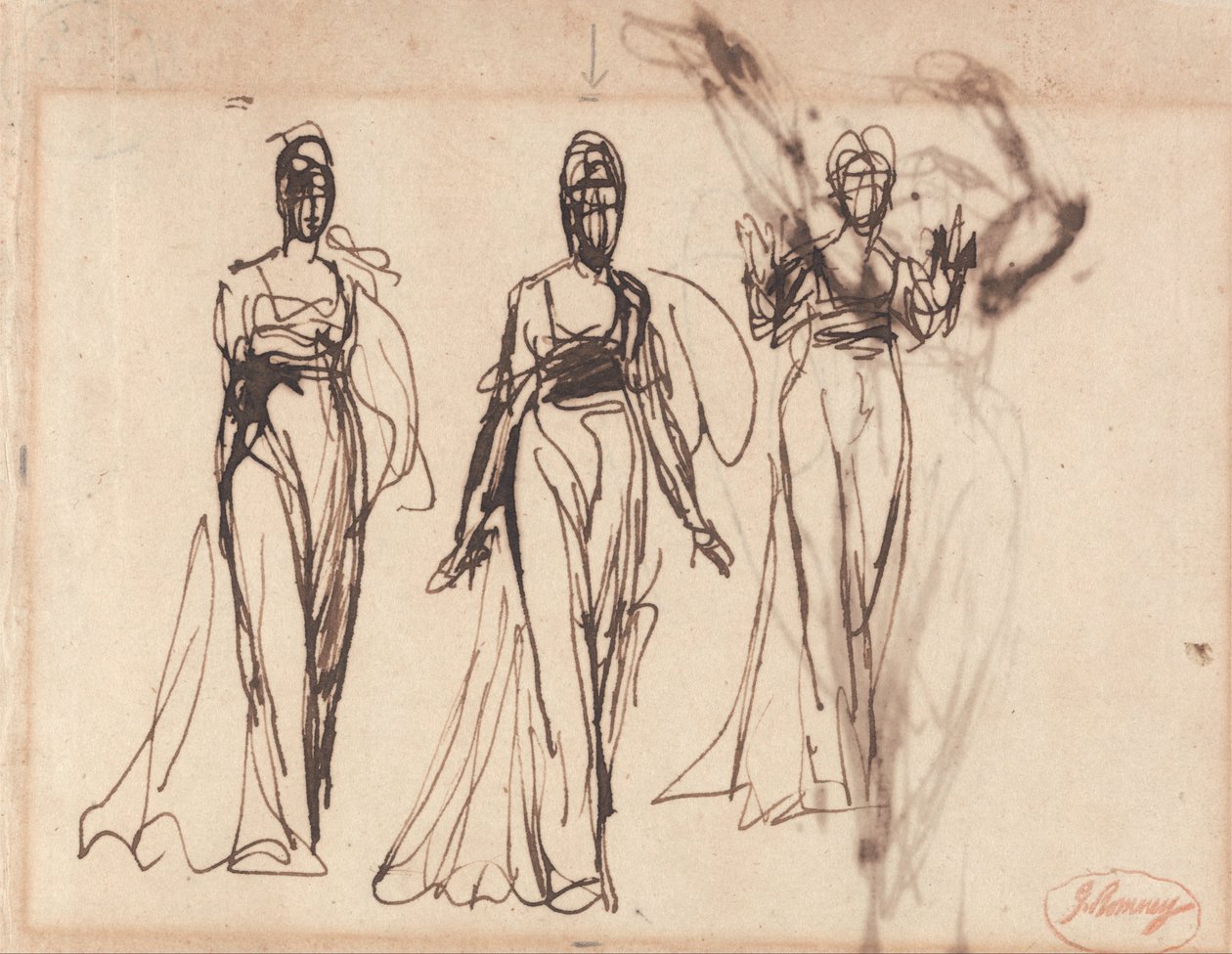 Tre studier av en stående kvinna, möjligen Lady MacBeth av George Romney