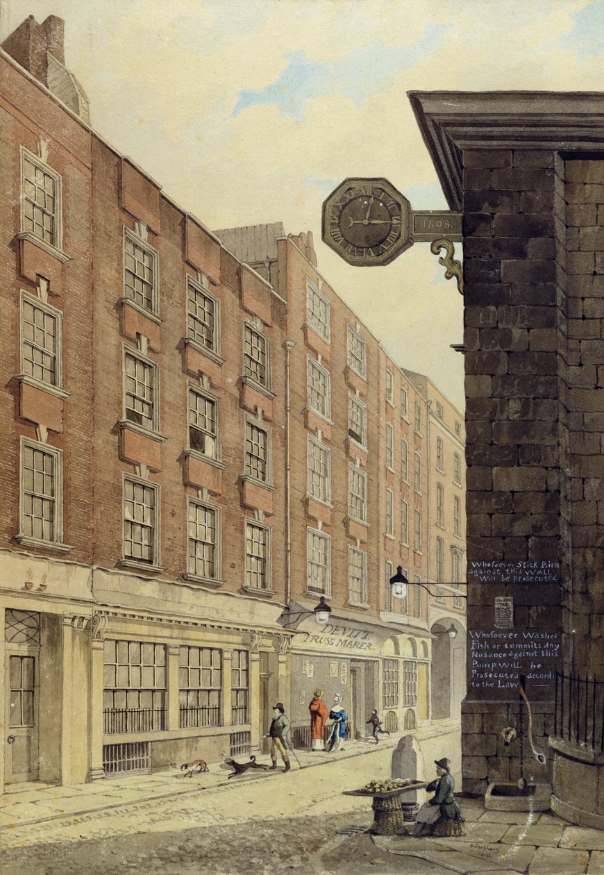 Lombard Street West, med St. Mary Woolnoth, 1810 av George Shepherd