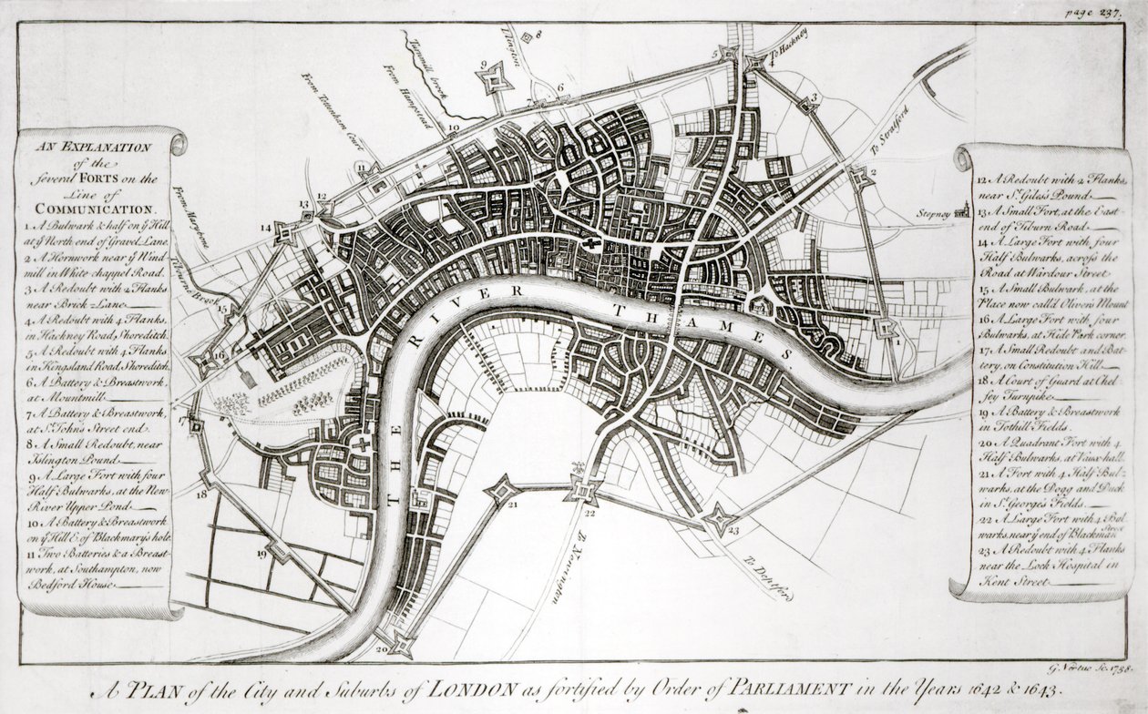 Londons befästningar 1642 och 1643, 1738 av George Vertue