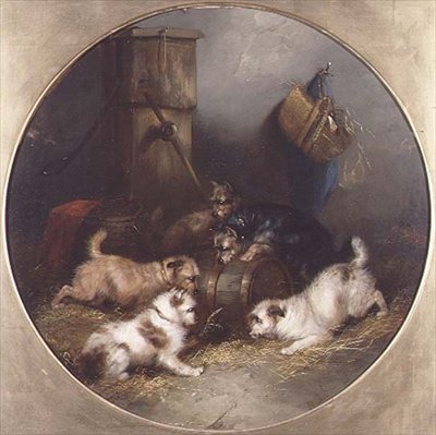 Terrier som råttor i en lada av George Armfield