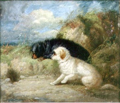 Terrier vid ett kaninhål av George Armfield