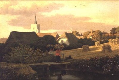Landskap med höstockar (panel) av George Arnald