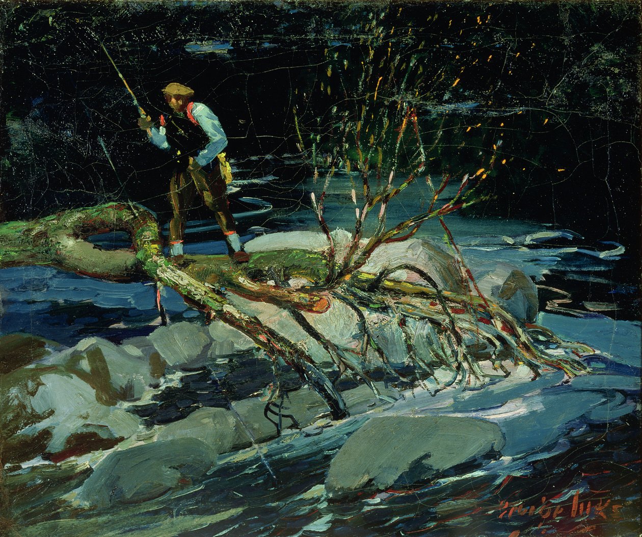Öringfiske (olja på duk) av George Benjamin Luks