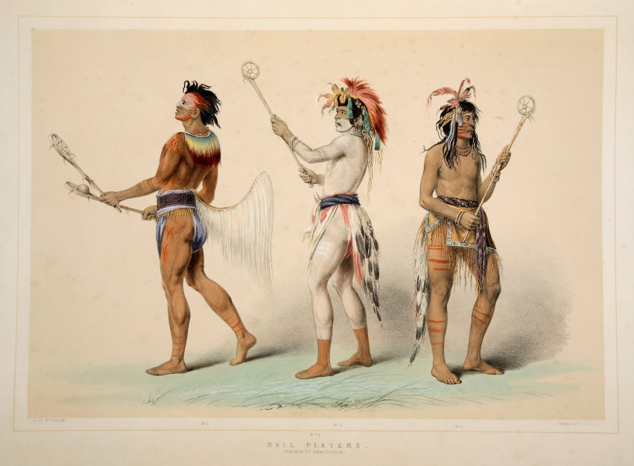 Bollspelare, pub. 1845 färglitografi. av George Catlin