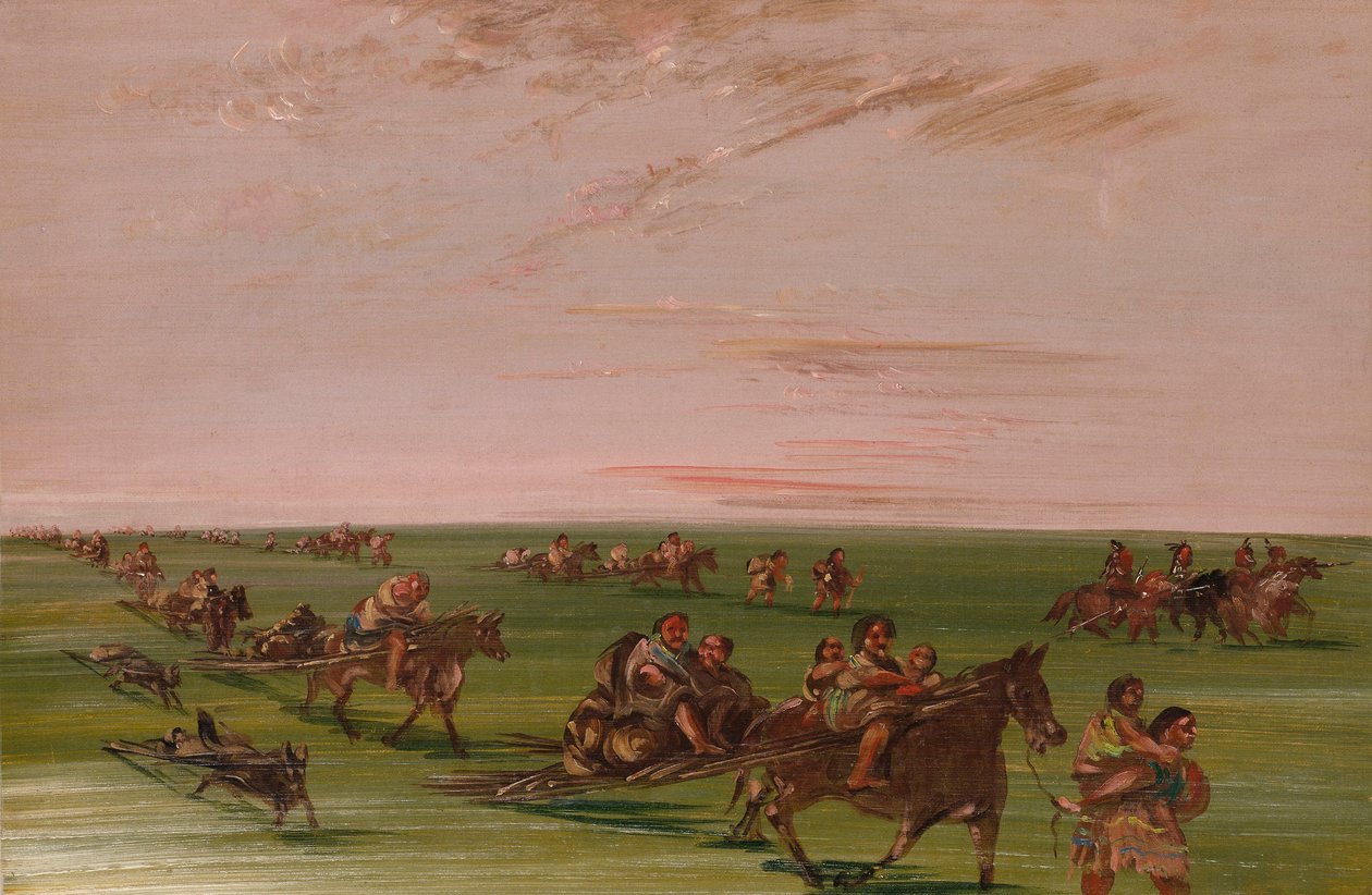 Band of Sioux flyttar läger av George Catlin