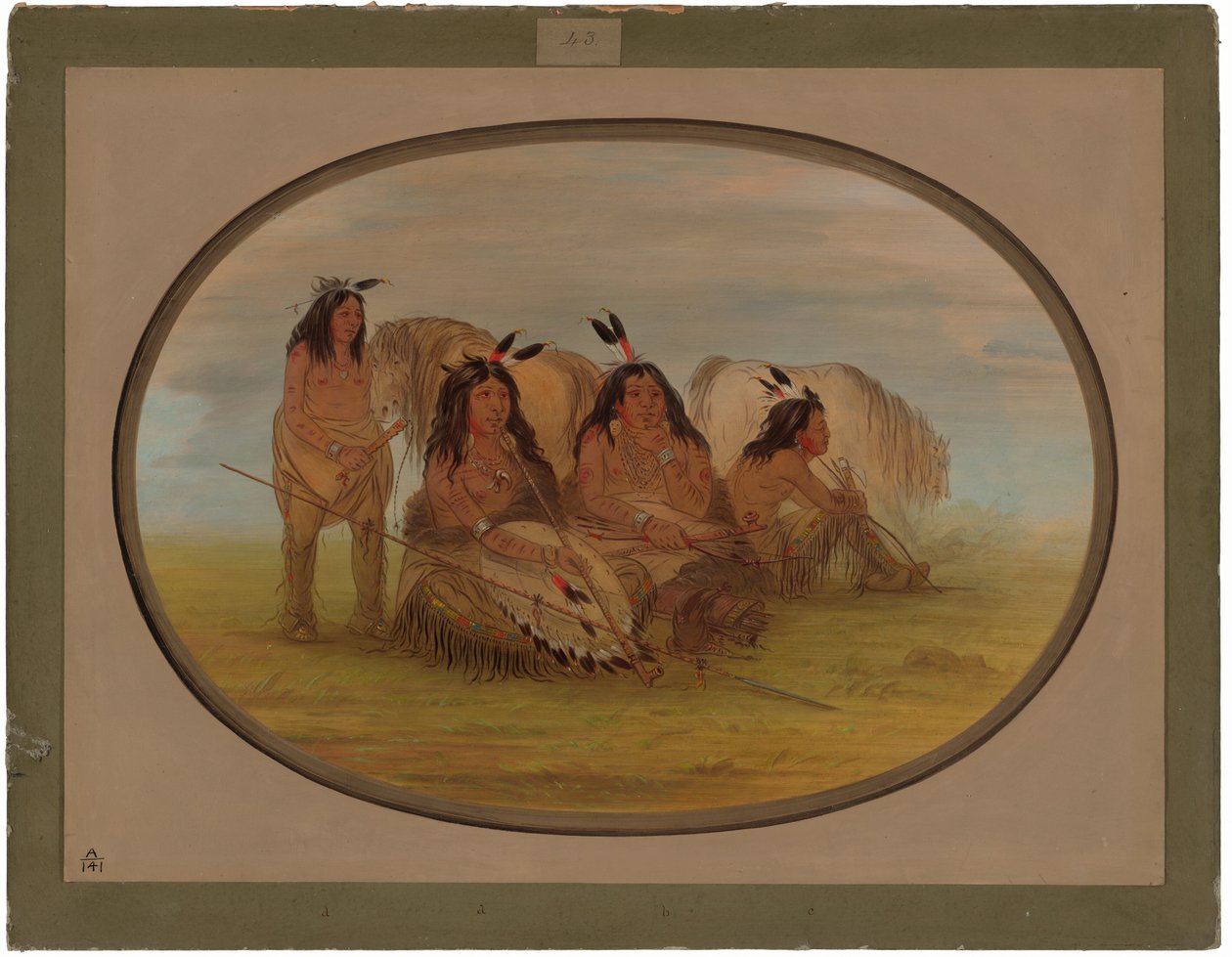 Comanchechef med tre krigare av George Catlin