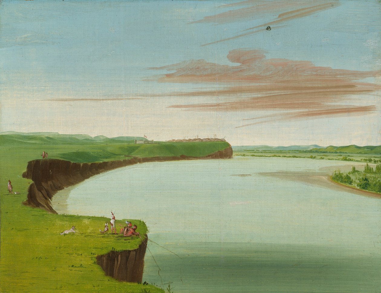 Utsikt över Mandan Village på långt håll av George Catlin