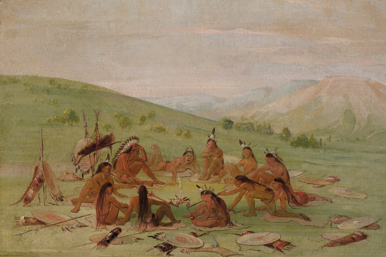 Foot War Party i rådet, Mandan av George Catlin