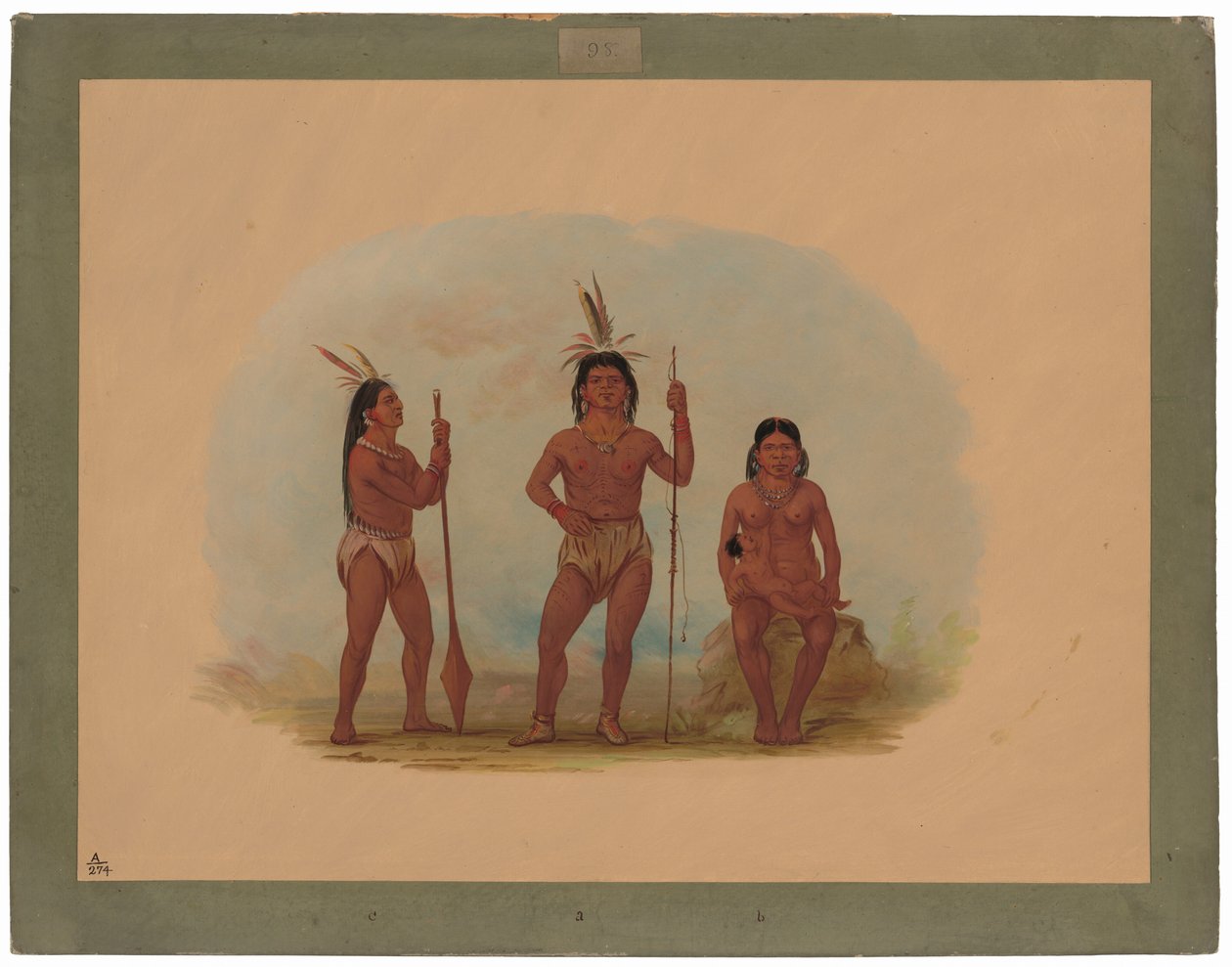 Klahoquaht-hövding, hans fru och son av George Catlin