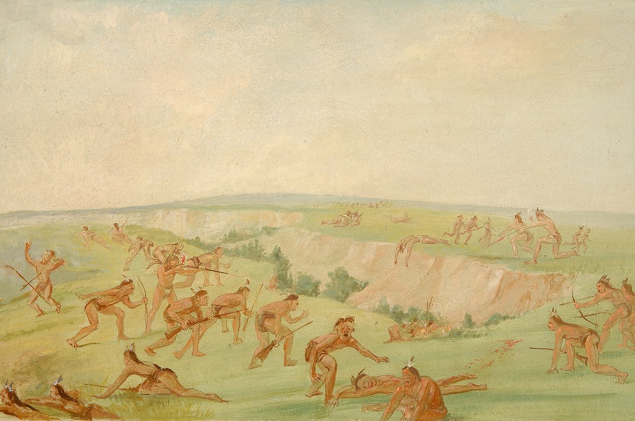 Mandan attackerar en grupp arikara av George Catlin