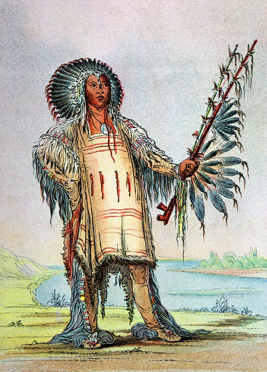 Mandanindianen Ha-Na-Tah-Muah, varghövding av George Catlin