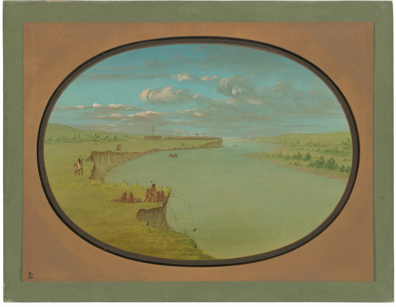 Mandan Village - En avlägsen vy av George Catlin