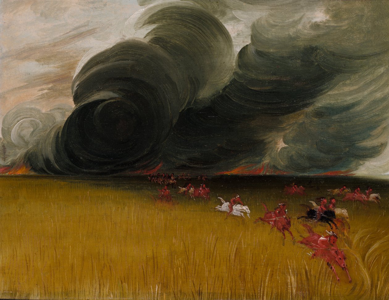 Prairie Meadows Burning, 1832. av George Catlin